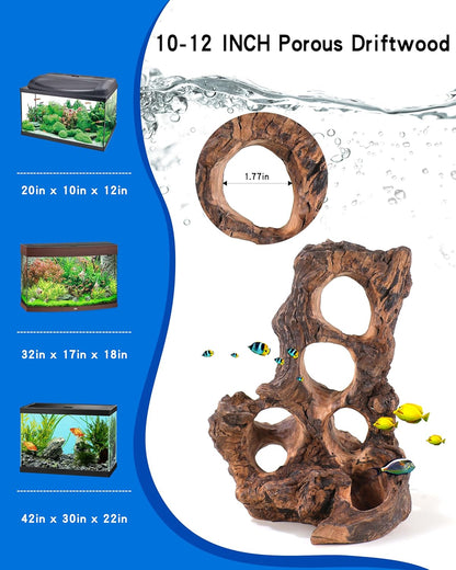 Aquarium Driftwood Cave for Betta Fish Shrimp Hideout, 7-10" Natural Porous Driftwood for Aquascaping with Low Tannins, Fish Tank Decoration Hideaway with Protein Cotton(No Need to Boil)