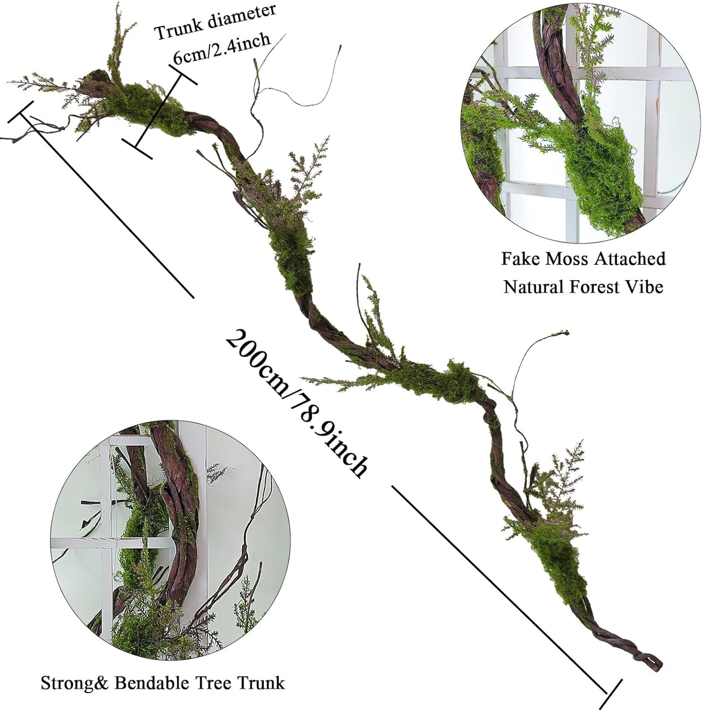 78.9"Large Faux Tree Trunk Hanging Moss Vines Garland Wall Forest Halloween | Bendable Artificial Craft Tall Tree Branches Grape for Haunted Mansion Wedding Arch Room Outdoor Mantel Greenery Decoration