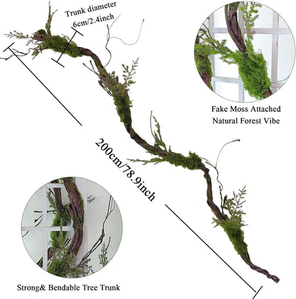 78.9"Large Faux Tree Trunk Hanging Moss Vines Garland Wall Forest Halloween | Bendable Artificial Craft Tall Tree Branches Grape for Haunted Mansion Wedding Arch Room Outdoor Mantel Greenery Decoration