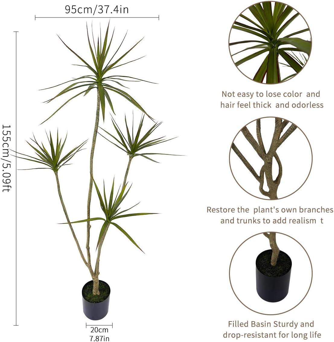 Artificial Dracaena marginata Plant,5ft Tall Fake Tree
