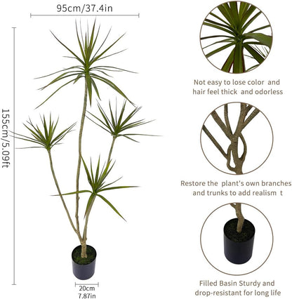 Artificial Dracaena marginata Plant,5ft Tall Fake Tree