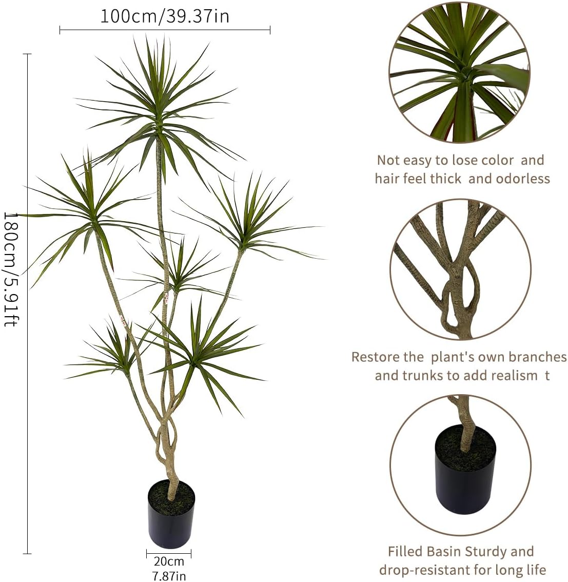 Artificial Dracaena marginata Plant,5ft Tall Fake Tree