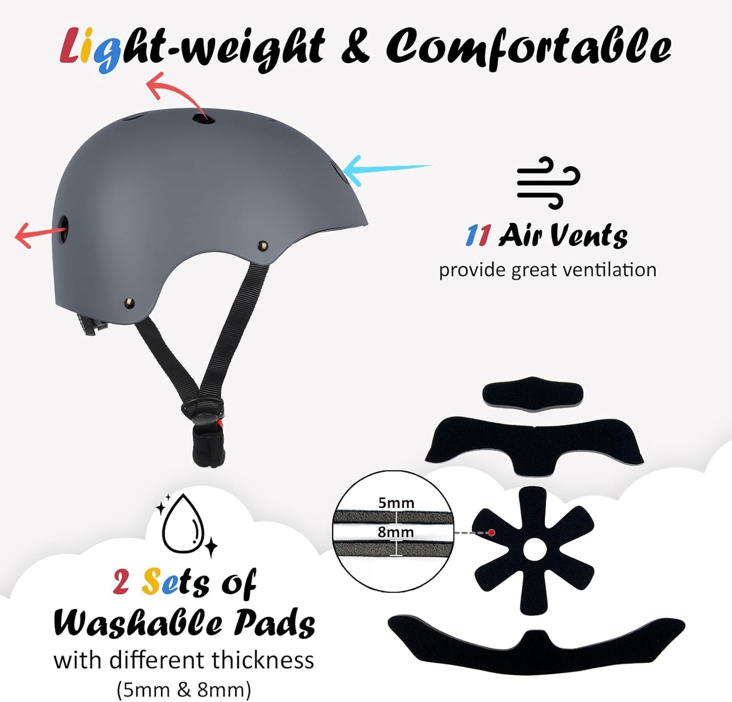 Kids Bike Helmet, Adjustable and Multi-Sport, from Toddler to Youth, 3 Sizes