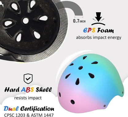 Kids Bike Helmet, Adjustable and Multi-Sport, from Toddler to Youth, 3 Sizes