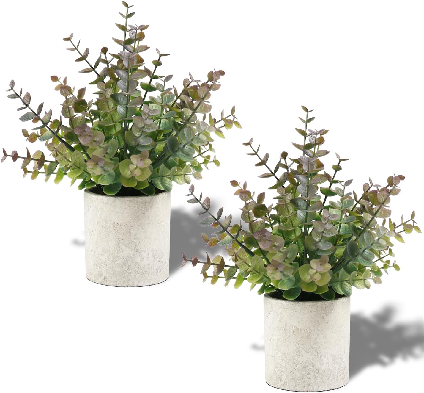 2 Pack Small Fake Plants Eucalyptus Potted,Sage Green | Small Space Artificial Plants for Bathroom Shelf Office Desk Home Farmhouse Room Coffee Table Tray Decor
