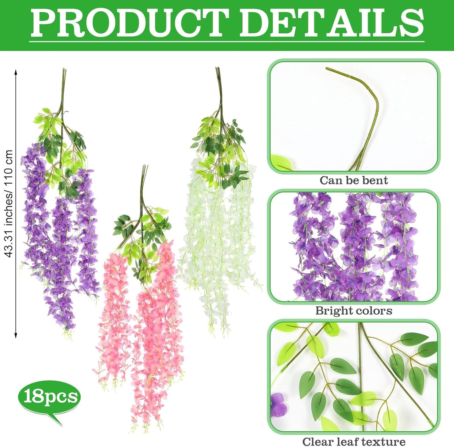 3D Wisteria Tree Decor 18 Pcs 54 Branches Wisteria Hanging Flower 5 Pcs Artificial Vine and 98.4 ft Kraft Paper Fairy Forest Decorations for Classroom Reading Corner(Purple)