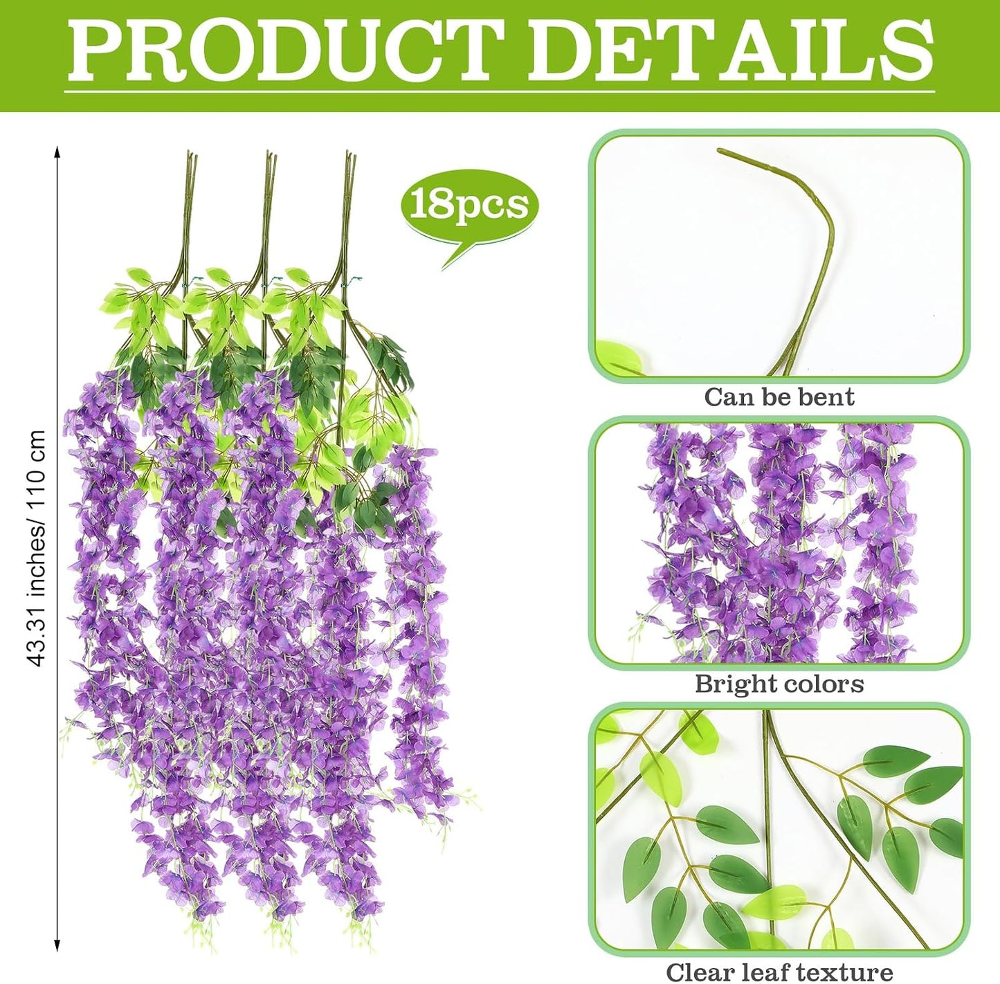 3D Wisteria Tree Decor 18 Pcs 54 Branches Wisteria Hanging Flower 5 Pcs Artificial Vine and 98.4 ft Kraft Paper Fairy Forest Decorations for Classroom Reading Corner(Purple)