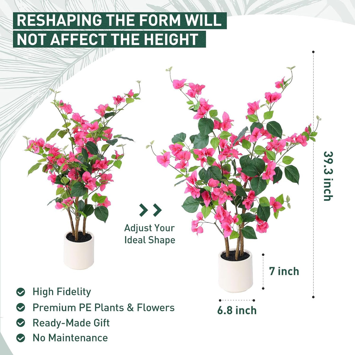 39.4 inch Artificial Bougainvillea Tree，Faux Flowers Plants with White Decorative Planter,Fake Tree for Living Room,Porch, Garden, Indoors & Outdoors,M100