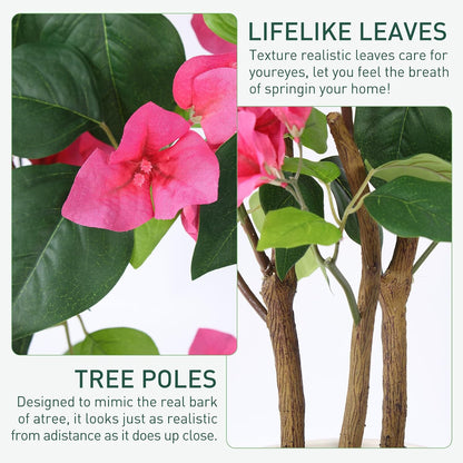 39.4 inch Artificial Bougainvillea Tree，Faux Flowers Plants with White Decorative Planter,Fake Tree for Living Room,Porch, Garden, Indoors & Outdoors,M100