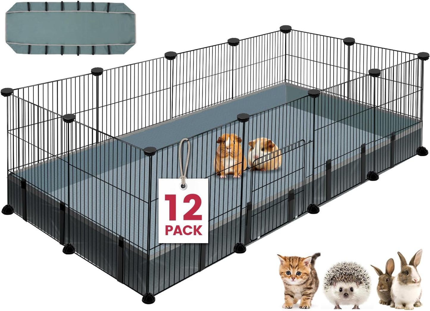 20 Panels Small Animal Playpen, 48" x 24" x 16" Pet Playpen with Waterproof Mat, C&C Cage for Guinea Pigs, Rabbit/Bunny/Baby Chicken Cage,Bunny/Puppy/Chicken Pen Indoor Outdoor Portable Metal Fence