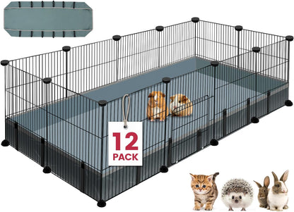 20 Panels Small Animal Playpen, 48" x 24" x 16" Pet Playpen with Waterproof Mat, C&C Cage for Guinea Pigs, Rabbit/Bunny/Baby Chicken Cage,Bunny/Puppy/Chicken Pen Indoor Outdoor Portable Metal Fence