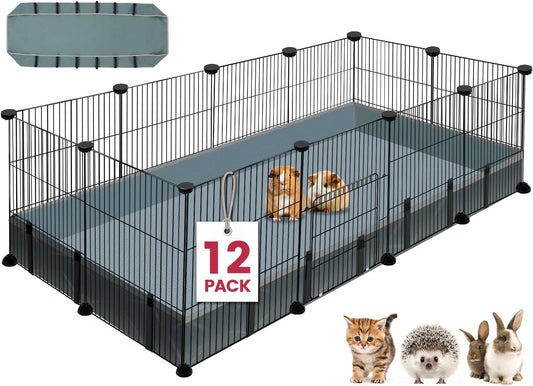 20 Panels Small Animal Playpen, 48" x 24" x 16" Pet Playpen with Waterproof Mat, C&C Cage for Guinea Pigs, Rabbit/Bunny/Baby Chicken Cage,Bunny/Puppy/Chicken Pen Indoor Outdoor Portable Metal Fence