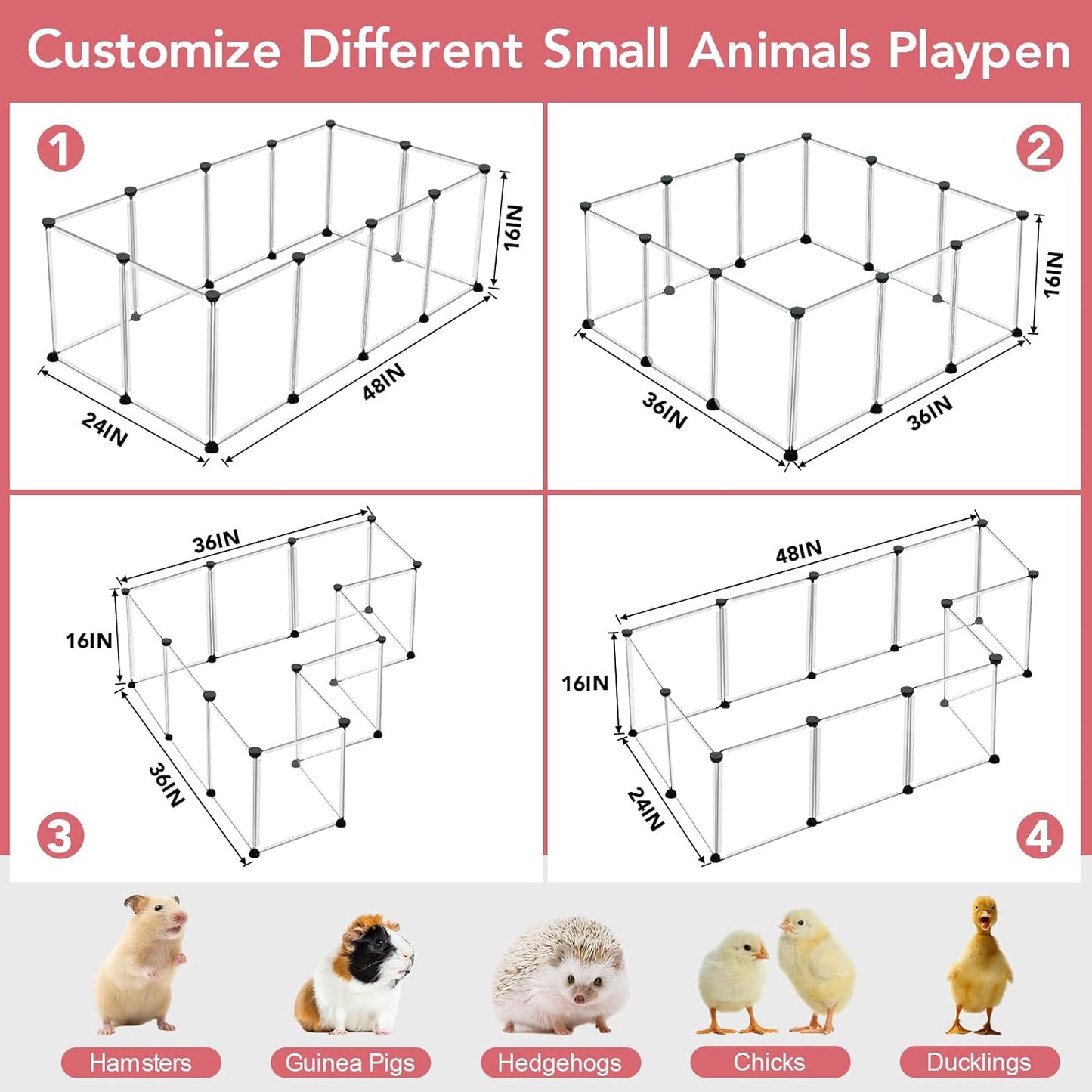 20 Panels Small Animal Playpen, 48" x 24" x 16" Pet Playpen with Waterproof Mat, C&C Cage for Guinea Pigs, Rabbit/Bunny/Baby Chicken Cage,Bunny/Puppy/Chicken Pen Indoor Outdoor Portable Metal Fence