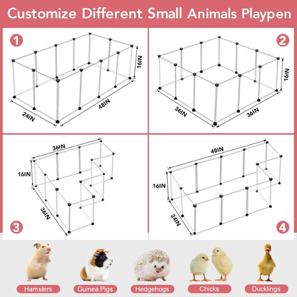 20 Panels Small Animal Playpen, 48" x 24" x 16" Pet Playpen with Waterproof Mat, C&C Cage for Guinea Pigs, Rabbit/Bunny/Baby Chicken Cage,Bunny/Puppy/Chicken Pen Indoor Outdoor Portable Metal Fence