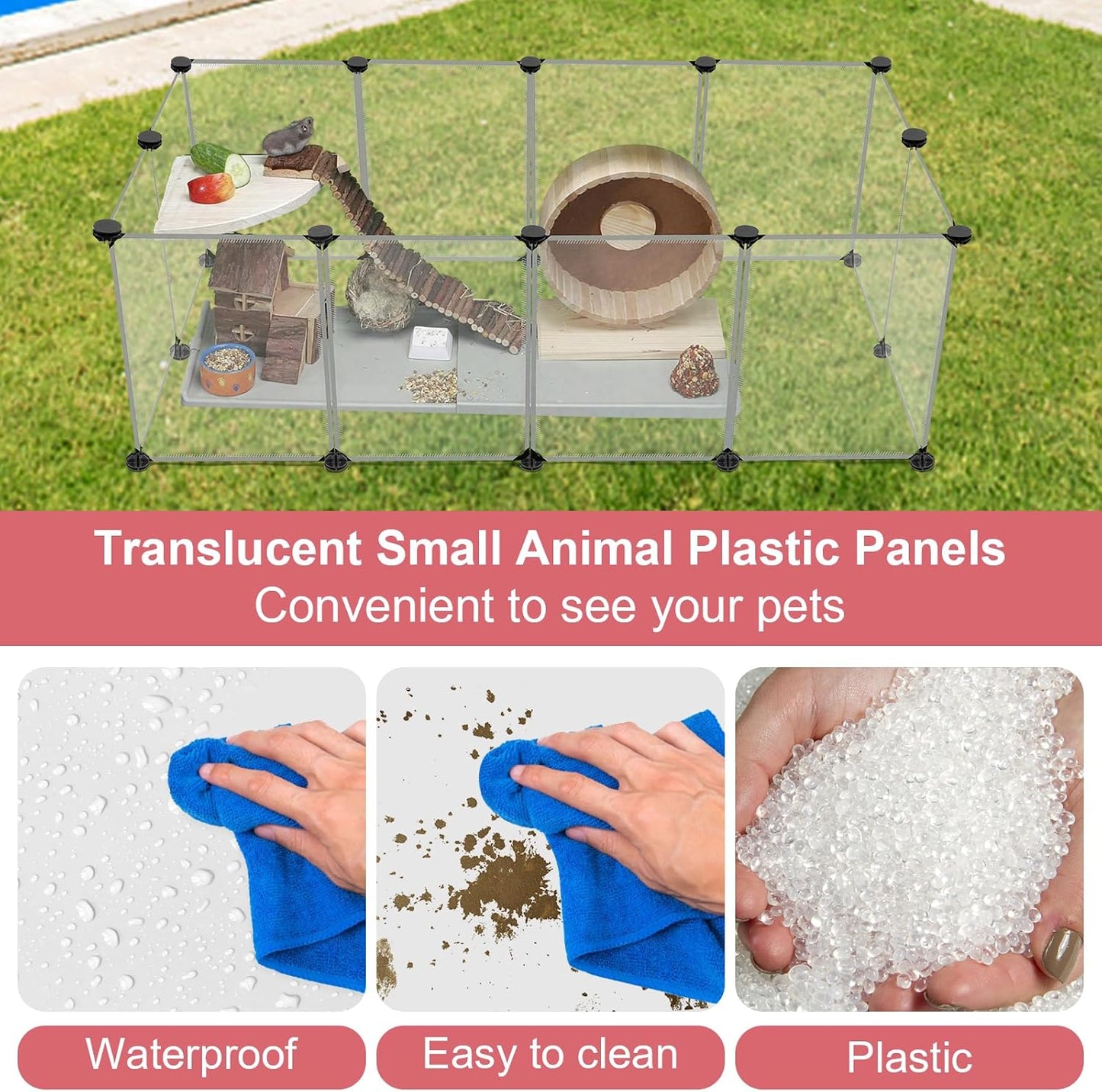 20 Panels Small Animal Playpen, 48" x 24" x 16" Pet Playpen with Waterproof Mat, C&C Cage for Guinea Pigs, Rabbit/Bunny/Baby Chicken Cage,Bunny/Puppy/Chicken Pen Indoor Outdoor Portable Metal Fence