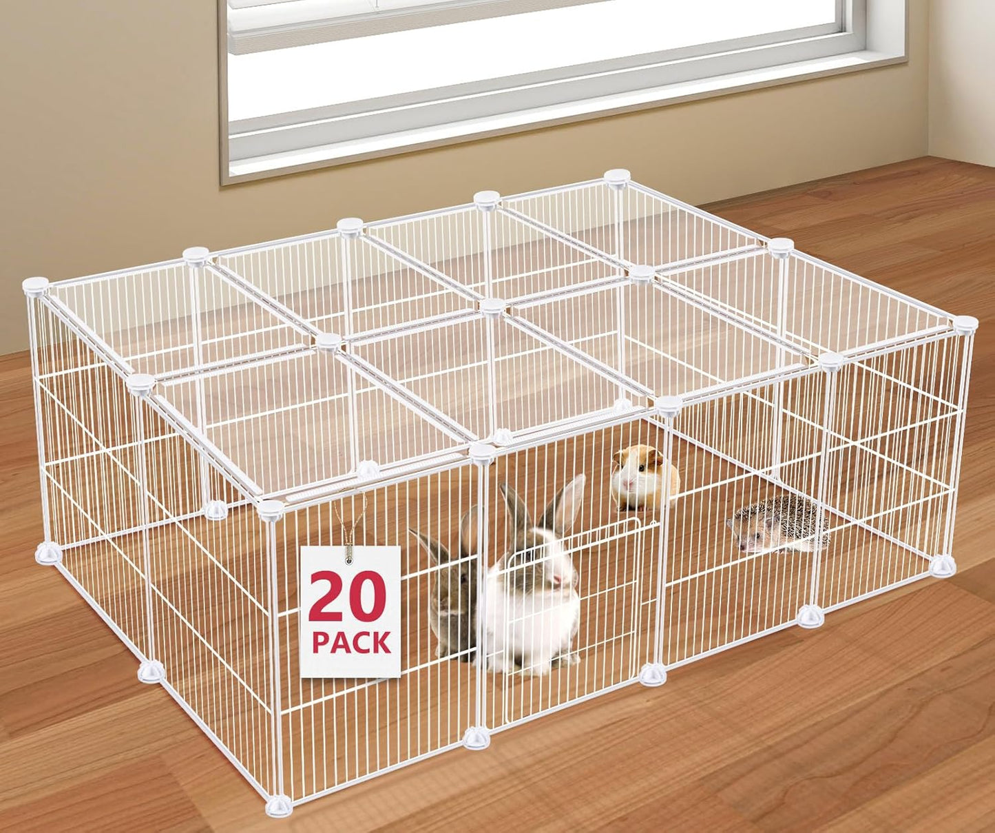 20 Panels Small Animal Playpen, 48" x 24" x 16" Pet Playpen with Waterproof Mat, C&C Cage for Guinea Pigs, Rabbit/Bunny/Baby Chicken Cage,Bunny/Puppy/Chicken Pen Indoor Outdoor Portable Metal Fence