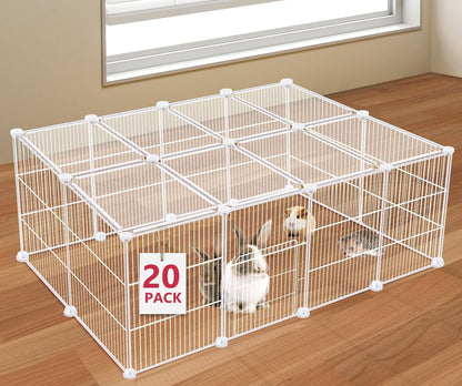 20 Panels Small Animal Playpen, 48" x 24" x 16" Pet Playpen with Waterproof Mat, C&C Cage for Guinea Pigs, Rabbit/Bunny/Baby Chicken Cage,Bunny/Puppy/Chicken Pen Indoor Outdoor Portable Metal Fence