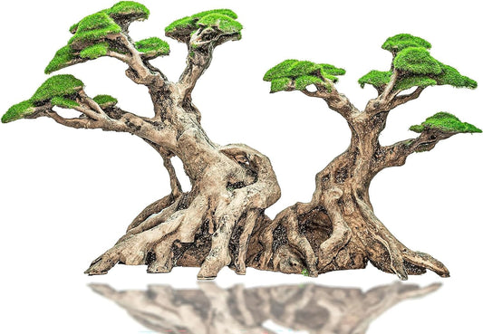 Fish Tank Decor- Bonsai Trees with Faux Moss- Aquarium Rocks Aquascaping- Made of Sandstone, Goldfish Betta Fish Tank Decorations Hides Accessories