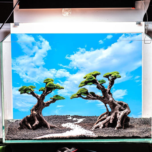 Fish Tank Decor- Bonsai Trees with Faux Moss- Aquarium Rocks Aquascaping- Made of Sandstone, Goldfish Betta Fish Tank Decorations Hides Accessories