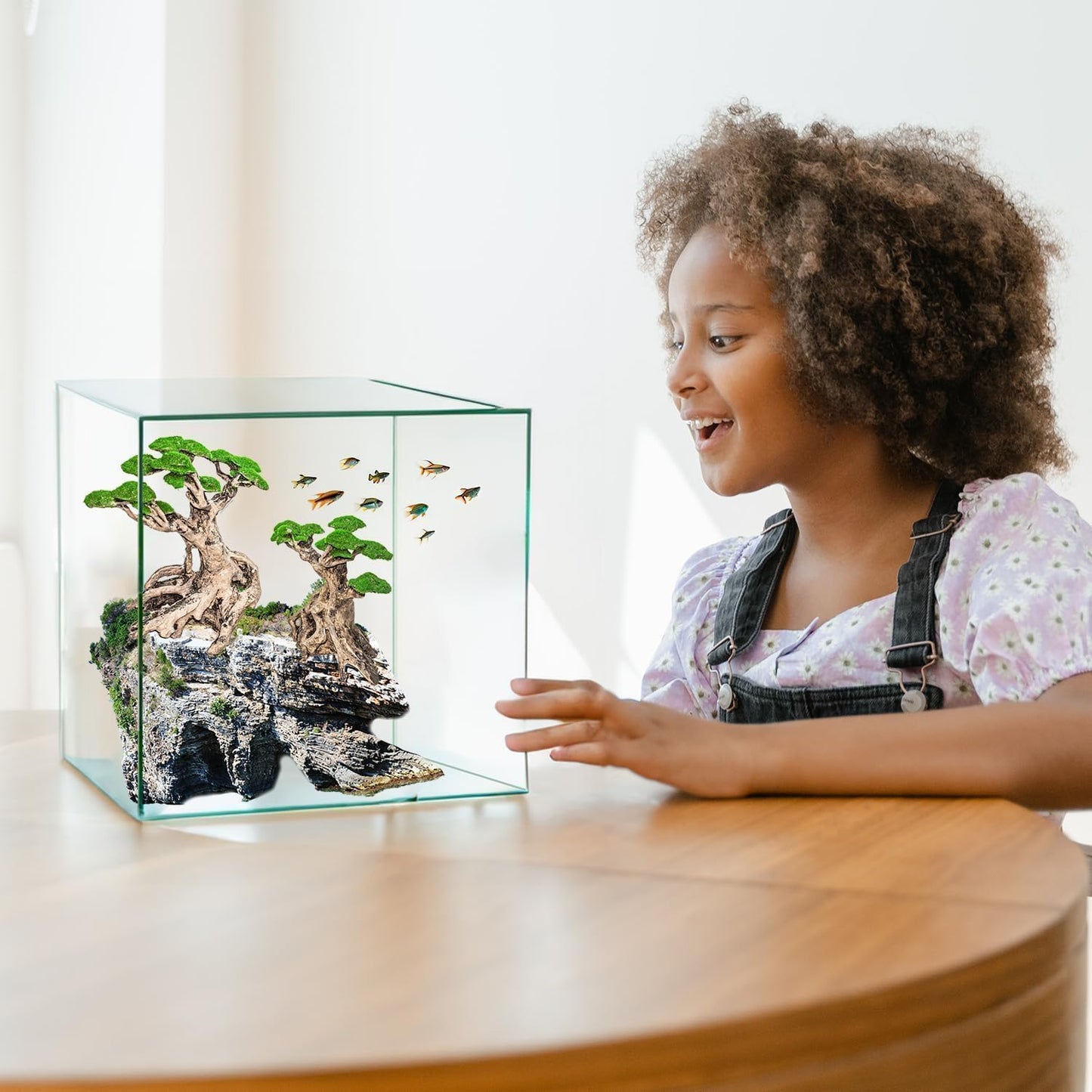 Fish Tank Decor- Bonsai Trees with Faux Moss- Aquarium Rocks Aquascaping- Made of Sandstone, Goldfish Betta Fish Tank Decorations Hides Accessories