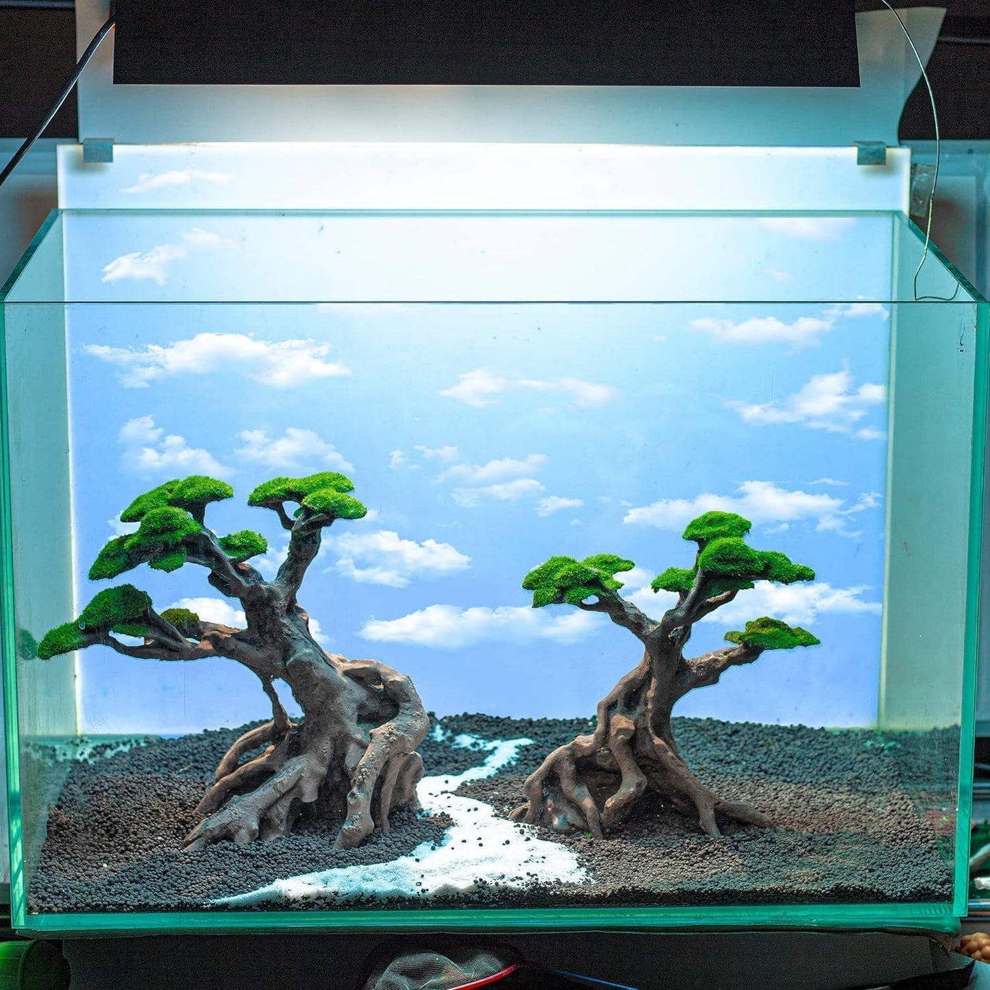 Fish Tank Decor- Bonsai Trees with Faux Moss- Aquarium Rocks Aquascaping- Made of Sandstone, Goldfish Betta Fish Tank Decorations Hides Accessories
