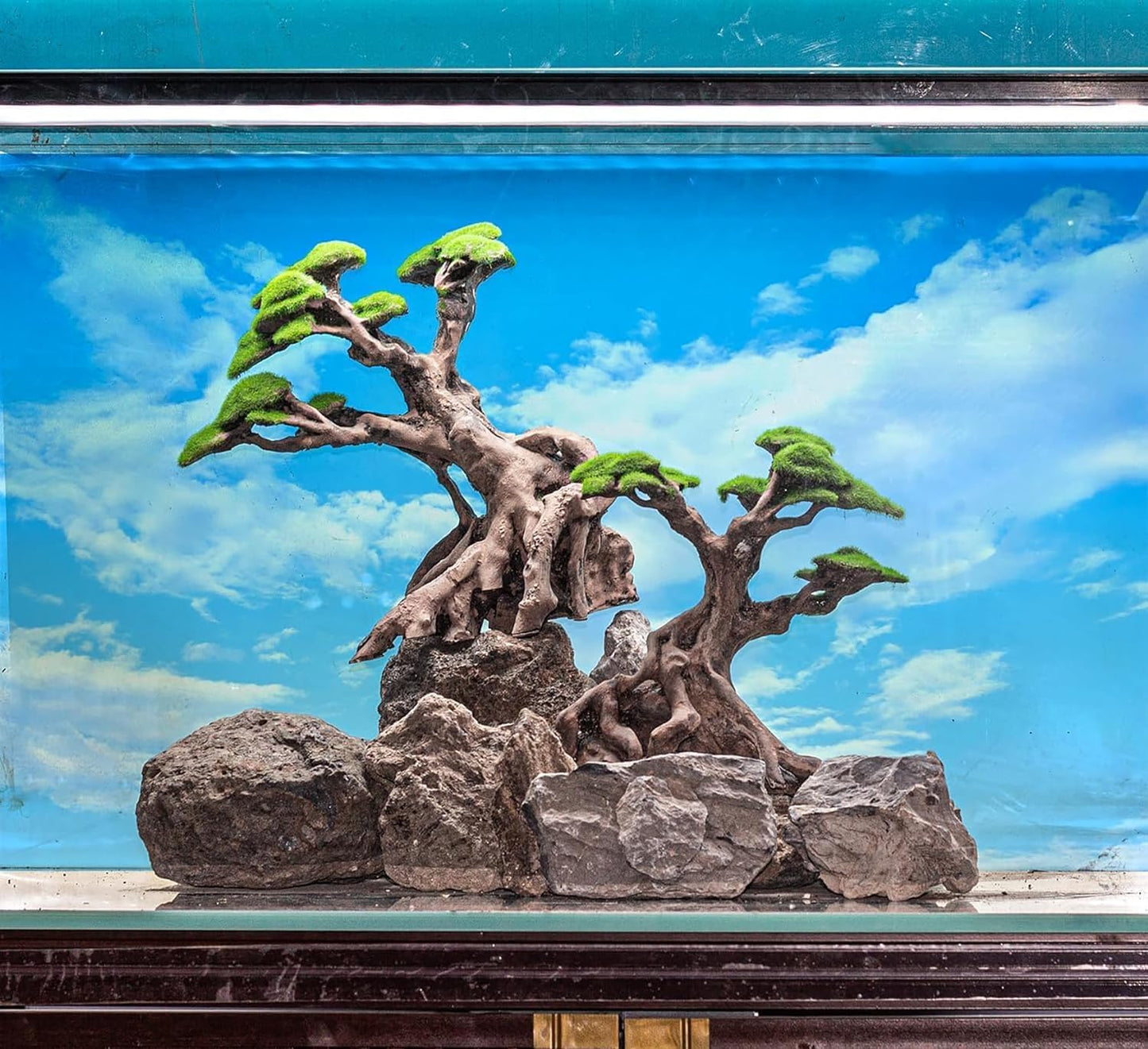 Fish Tank Decor- Bonsai Trees with Faux Moss- Aquarium Rocks Aquascaping- Made of Sandstone, Goldfish Betta Fish Tank Decorations Hides Accessories