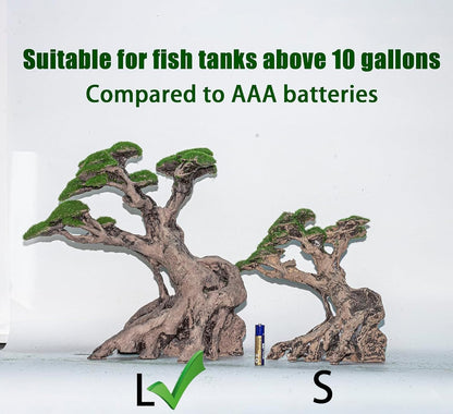 Fish Tank Decor- Bonsai Trees with Faux Moss- Aquarium Rocks Aquascaping- Made of Sandstone, Goldfish Betta Fish Tank Decorations Hides Accessories