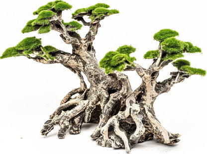 Fish Tank Decor- Bonsai Trees with Faux Moss- Aquarium Rocks Aquascaping- Made of Sandstone, Goldfish Betta Fish Tank Decorations Hides Accessories