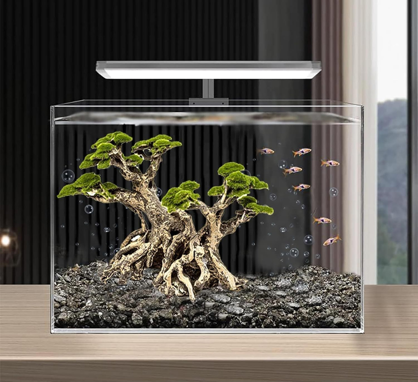 Fish Tank Decor- Bonsai Trees with Faux Moss- Aquarium Rocks Aquascaping- Made of Sandstone, Goldfish Betta Fish Tank Decorations Hides Accessories