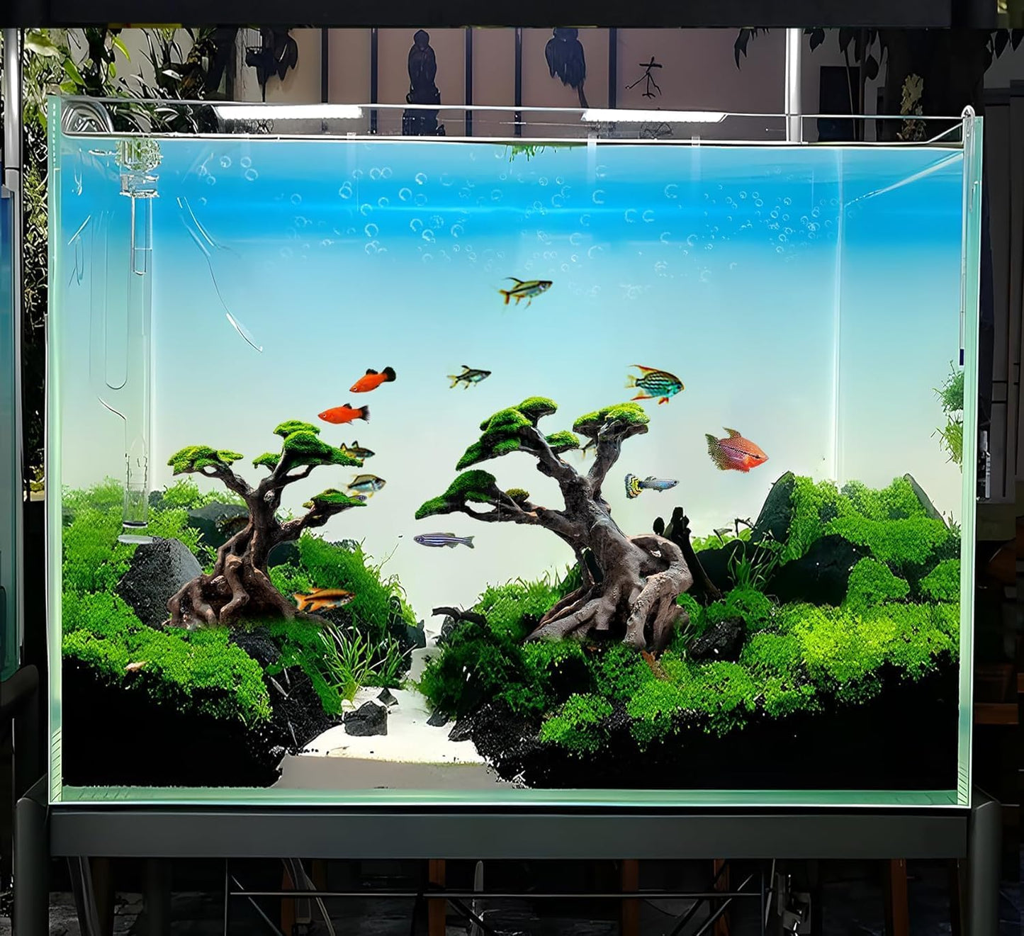Fish Tank Decor- Bonsai Trees with Faux Moss- Aquarium Rocks Aquascaping- Made of Sandstone, Goldfish Betta Fish Tank Decorations Hides Accessories