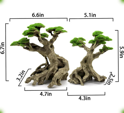 Fish Tank Decor- Bonsai Trees with Faux Moss- Aquarium Rocks Aquascaping- Made of Sandstone, Goldfish Betta Fish Tank Decorations Hides Accessories
