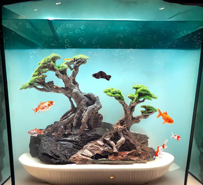 Fish Tank Decor- Bonsai Trees with Faux Moss- Aquarium Rocks Aquascaping- Made of Sandstone, Goldfish Betta Fish Tank Decorations Hides Accessories