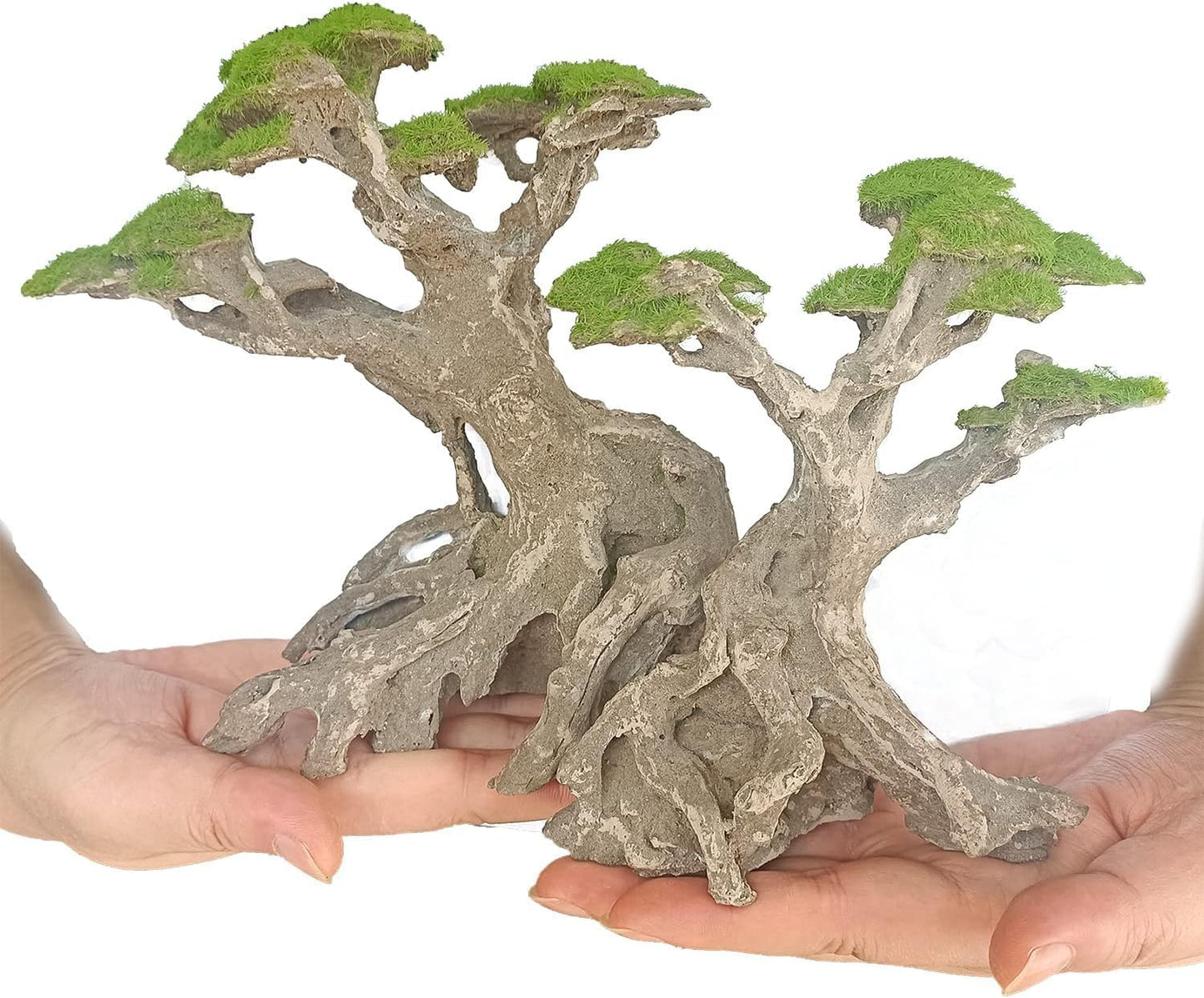 Fish Tank Decor- Bonsai Trees with Faux Moss- Aquarium Rocks Aquascaping- Made of Sandstone, Goldfish Betta Fish Tank Decorations Hides Accessories