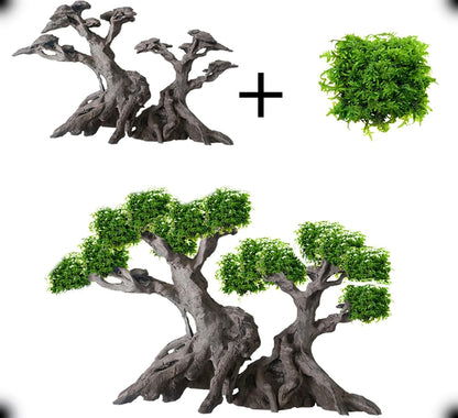 Fish Tank Decor- Bonsai Trees with Faux Moss- Aquarium Rocks Aquascaping- Made of Sandstone, Goldfish Betta Fish Tank Decorations Hides Accessories
