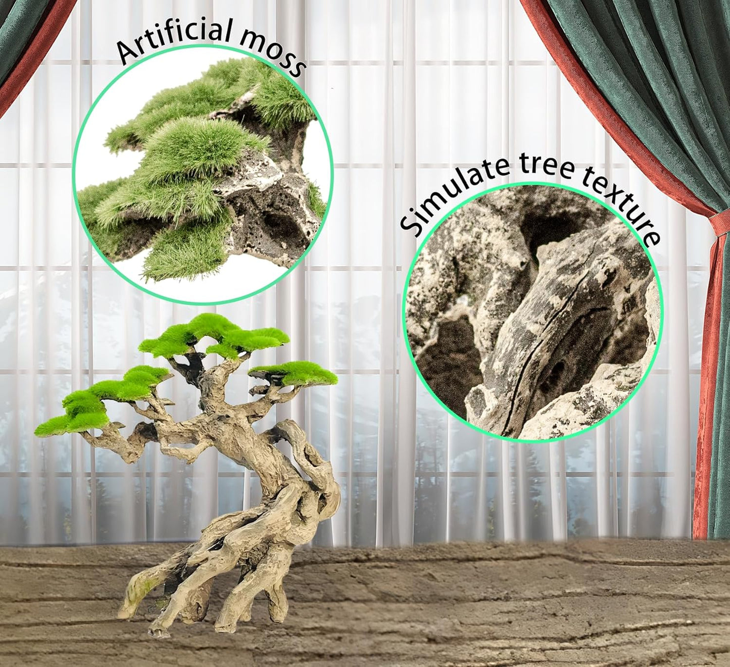 Fish Tank Decor- Bonsai Trees with Faux Moss- Aquarium Rocks Aquascaping- Made of Sandstone, Goldfish Betta Fish Tank Decorations Hides Accessories