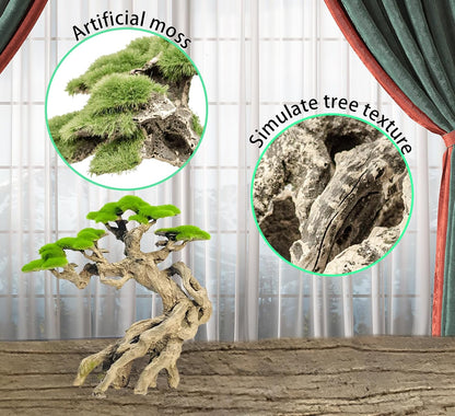 Fish Tank Decor- Bonsai Trees with Faux Moss- Aquarium Rocks Aquascaping- Made of Sandstone, Goldfish Betta Fish Tank Decorations Hides Accessories