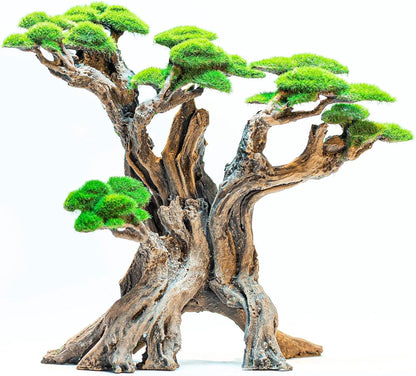 Fish Tank Decor- Bonsai Trees with Faux Moss- Aquarium Rocks Aquascaping- Made of Sandstone, Goldfish Betta Fish Tank Decorations Hides Accessories