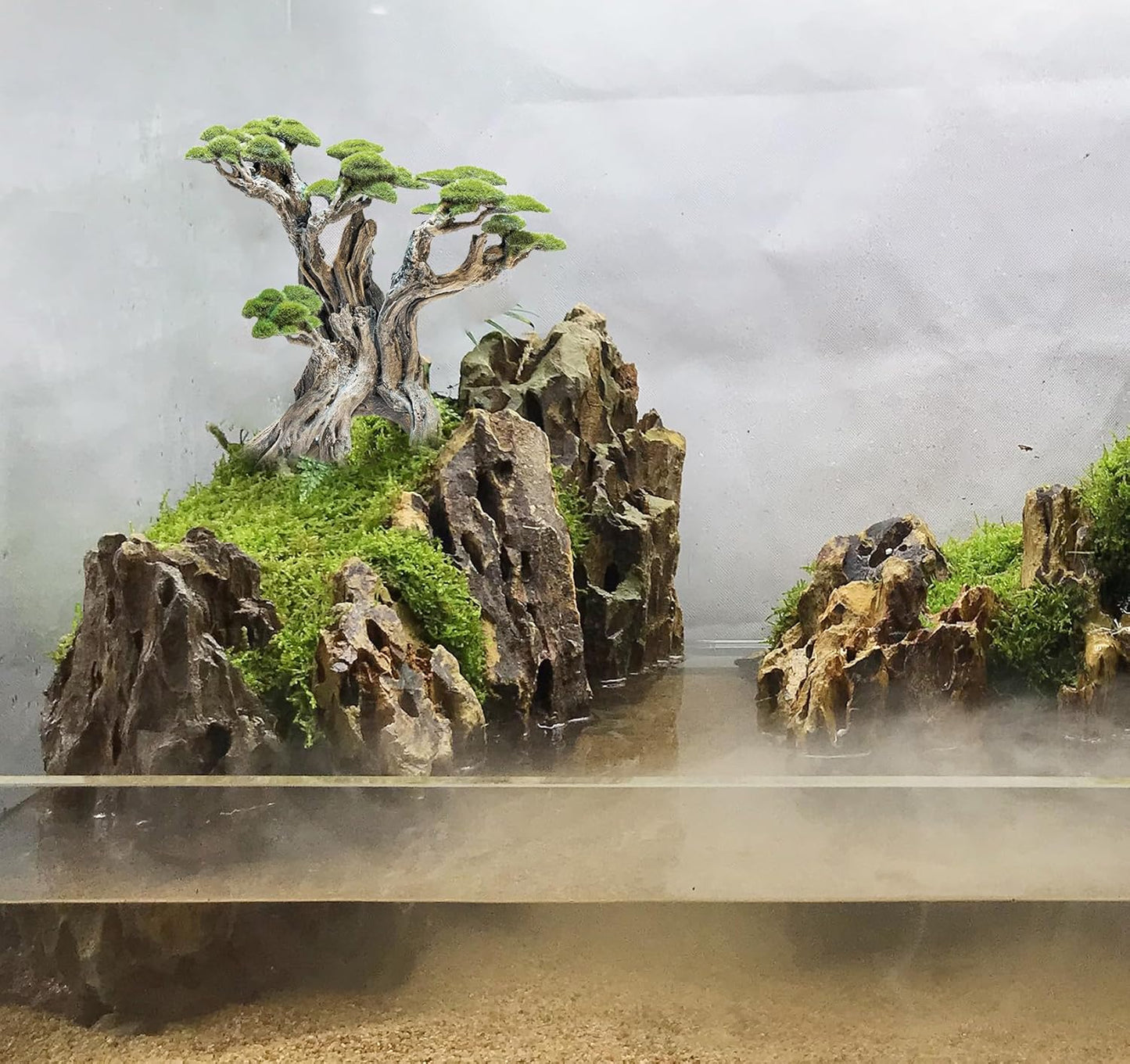 Fish Tank Decor- Bonsai Trees with Faux Moss- Aquarium Rocks Aquascaping- Made of Sandstone, Goldfish Betta Fish Tank Decorations Hides Accessories