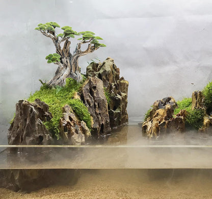 Fish Tank Decor- Bonsai Trees with Faux Moss- Aquarium Rocks Aquascaping- Made of Sandstone, Goldfish Betta Fish Tank Decorations Hides Accessories