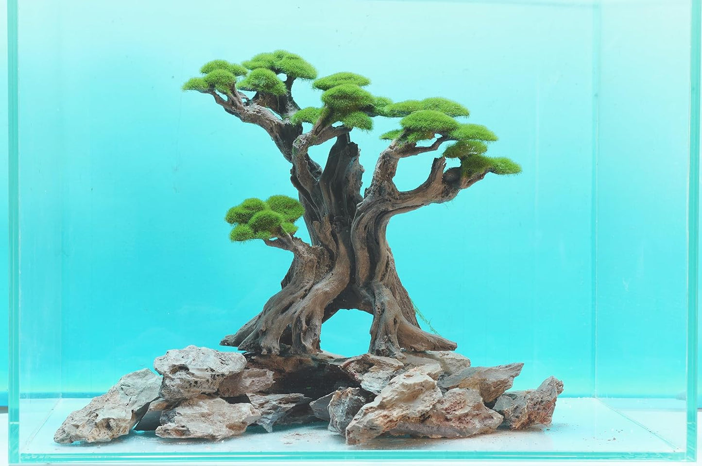 Fish Tank Decor- Bonsai Trees with Faux Moss- Aquarium Rocks Aquascaping- Made of Sandstone, Goldfish Betta Fish Tank Decorations Hides Accessories