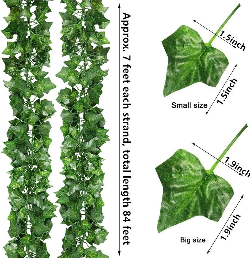 84 feet Artificial Vines Greenery Garland Fake Hanging Leaves Faux Foliage Plants for Wedding Party Garden Home Kitchen Office Wall Decorations (Scindapsus/12 Strands)