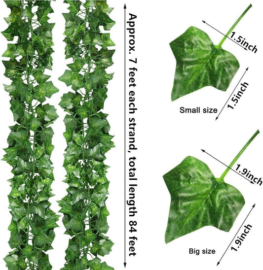 84 feet Artificial Vines Greenery Garland Fake Hanging Leaves Faux Foliage Plants for Wedding Party Garden Home Kitchen Office Wall Decorations (Scindapsus/12 Strands)