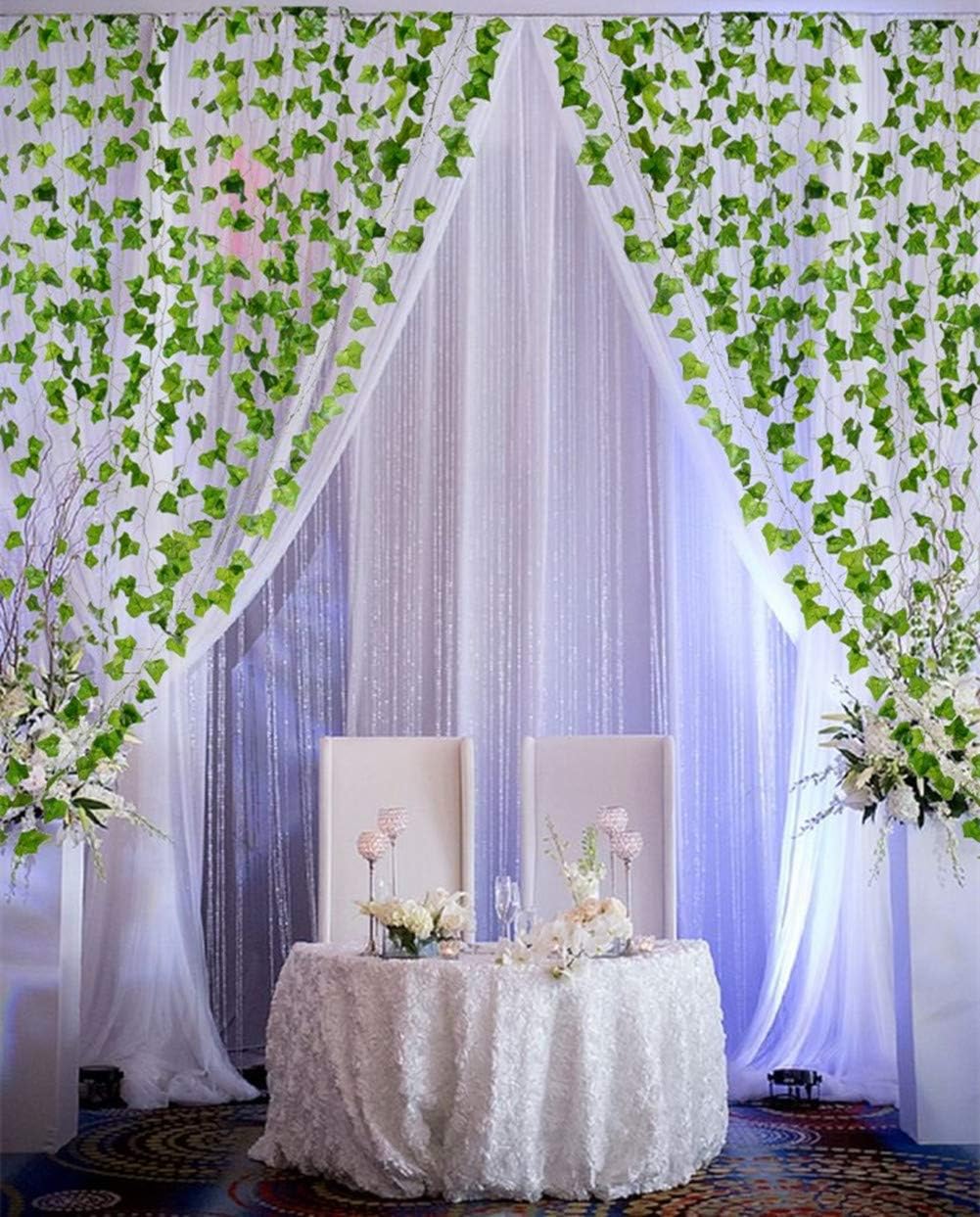 84 feet Artificial Vines Greenery Garland Fake Hanging Leaves Faux Foliage Plants for Wedding Party Garden Home Kitchen Office Wall Decorations (Scindapsus/12 Strands)