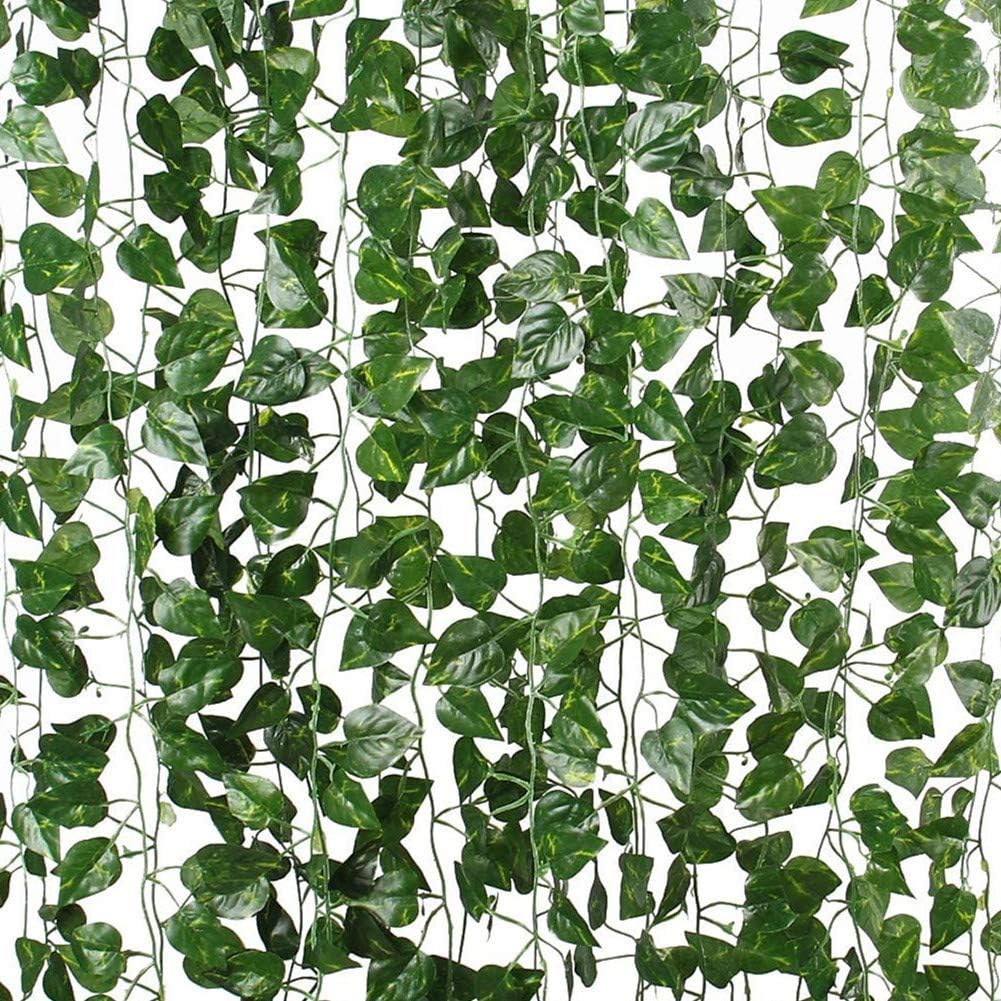 84 feet Artificial Vines Greenery Garland Fake Hanging Leaves Faux Foliage Plants for Wedding Party Garden Home Kitchen Office Wall Decorations (Scindapsus/12 Strands)