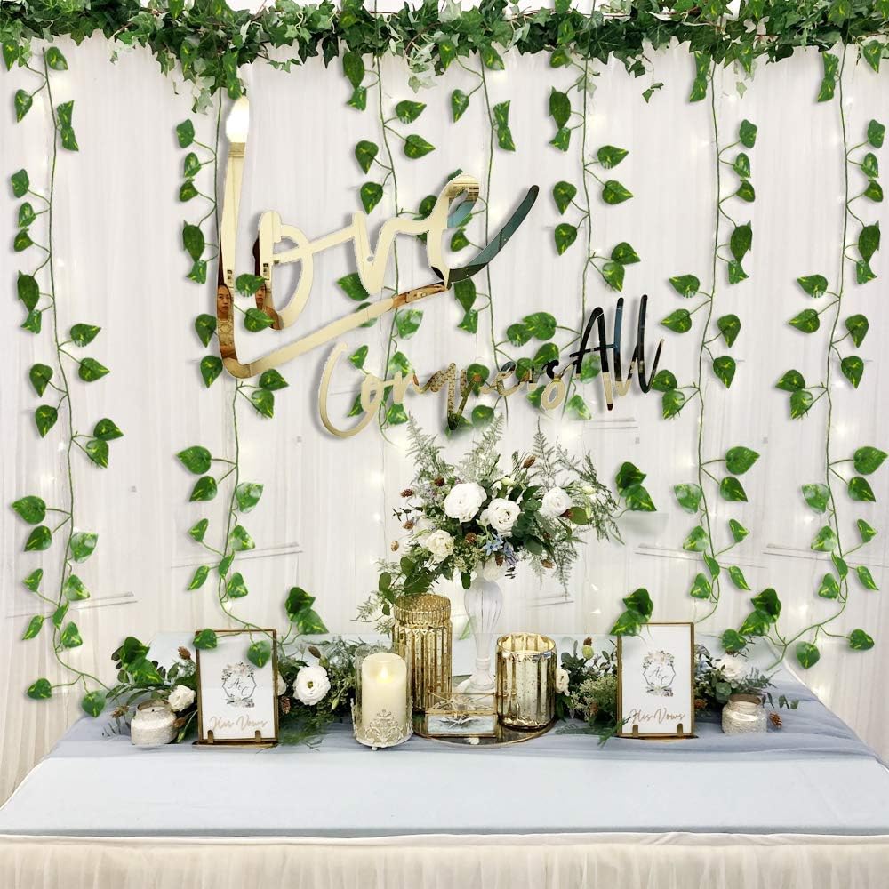 84 feet Artificial Vines Greenery Garland Fake Hanging Leaves Faux Foliage Plants for Wedding Party Garden Home Kitchen Office Wall Decorations (Scindapsus/12 Strands)