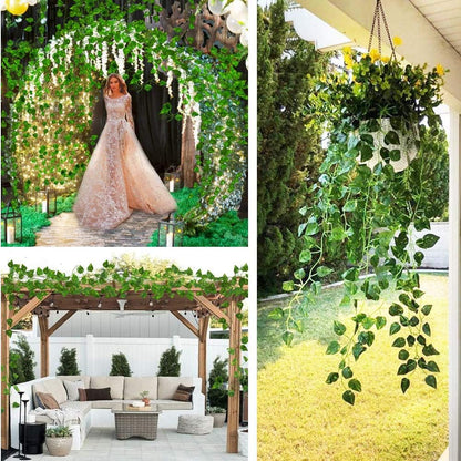 84 feet Artificial Vines Greenery Garland Fake Hanging Leaves Faux Foliage Plants for Wedding Party Garden Home Kitchen Office Wall Decorations (Scindapsus/12 Strands)
