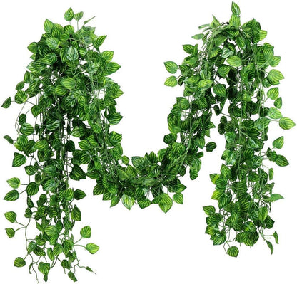 84 feet Artificial Vines Greenery Garland Fake Hanging Leaves Faux Foliage Plants for Wedding Party Garden Home Kitchen Office Wall Decorations (Scindapsus/12 Strands)