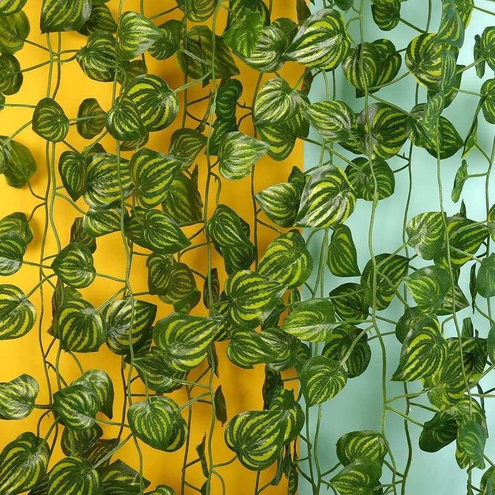 84 feet Artificial Vines Greenery Garland Fake Hanging Leaves Faux Foliage Plants for Wedding Party Garden Home Kitchen Office Wall Decorations (Scindapsus/12 Strands)