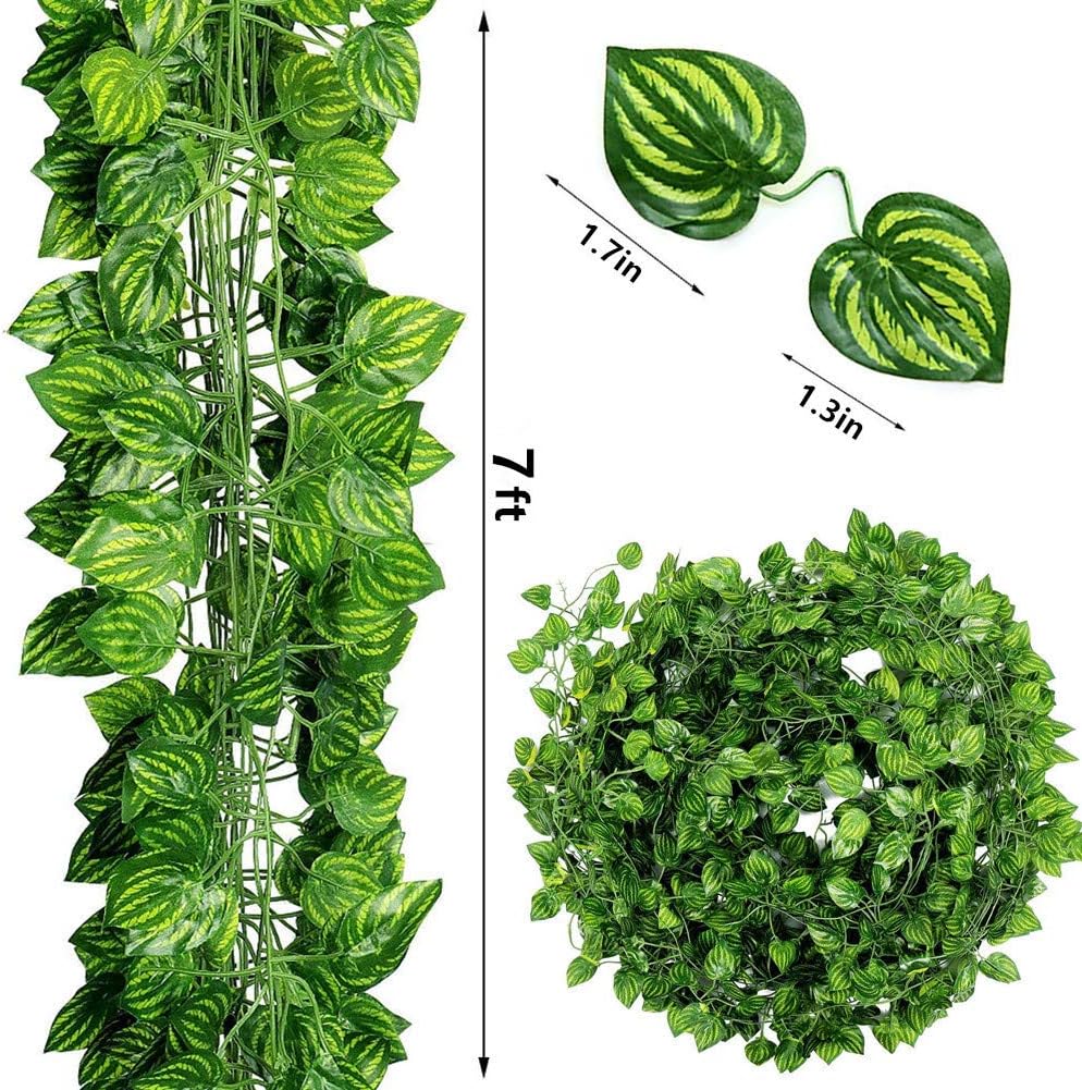 84 feet Artificial Vines Greenery Garland Fake Hanging Leaves Faux Foliage Plants for Wedding Party Garden Home Kitchen Office Wall Decorations (Scindapsus/12 Strands)