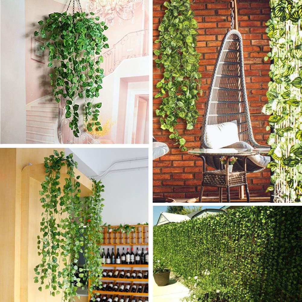 84 feet Artificial Vines Greenery Garland Fake Hanging Leaves Faux Foliage Plants for Wedding Party Garden Home Kitchen Office Wall Decorations (Scindapsus/12 Strands)